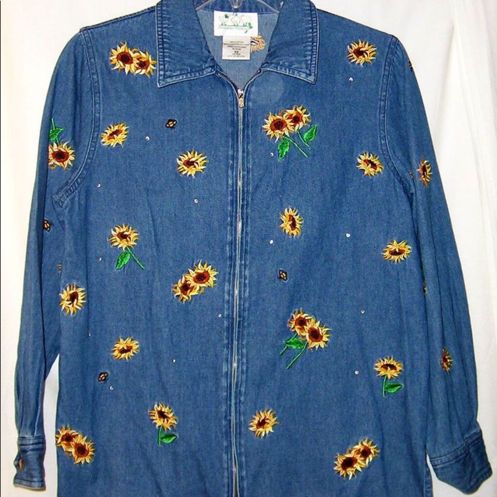 Vintage embroidered sunflower denim jacket